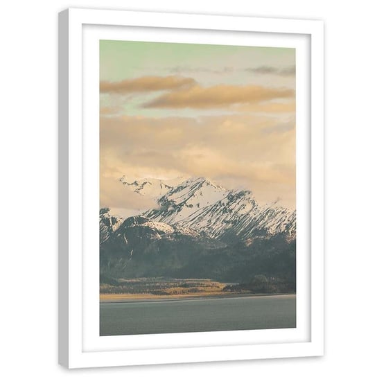 Plakat w ramie białej Feeby,  Śnieżne wierzchołki chmury morze 21x30 cm Feeby