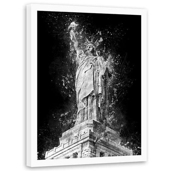 Plakat w ramie białej FEEBY Statua wolności nocą, 40x60 cm Feeby