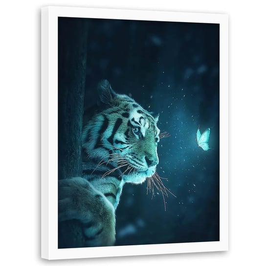 Plakat w ramie białej FEEBY, Tygrys i motyl abstrakcja, 70x100 cm Feeby