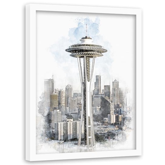 Plakat w ramie białej FEEBY Wieża Space Needle w Seattle, 40x60 cm Feeby