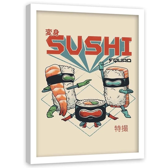 Plakat w ramie białej FEEBY Wojownicy sushi, 70x100 cm Feeby