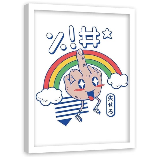 Plakat w ramie białej FEEBY Wulgarny gest anime, 70x100 cm Feeby