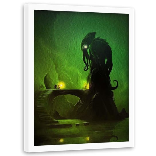 Plakat w ramie białej FEEBY Zielony demon, 50x70 cm Feeby