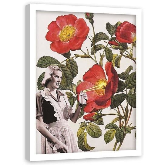 Plakat w ramie białej, Kobieta i kwiaty abstrakcja - 70x100 Feeby