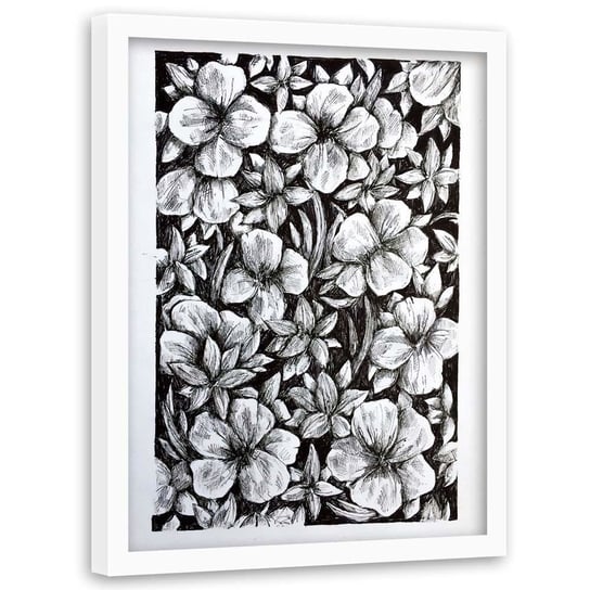 Plakat w ramie białej, Kwiaty szkic - 50x70 Feeby