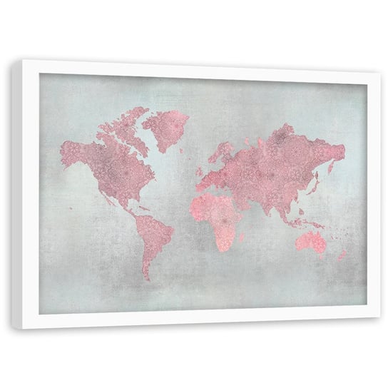 Plakat w ramie białej, Mapa świata - 70x50 Feeby