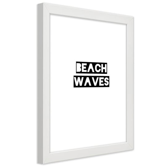 Plakat w ramie białej, Napis Fale na plaży 30x45 Feeby