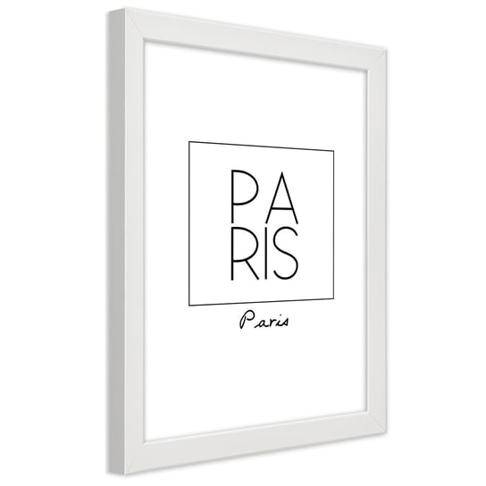 Plakat w ramie białej, Napis Paryż 30x45 Feeby