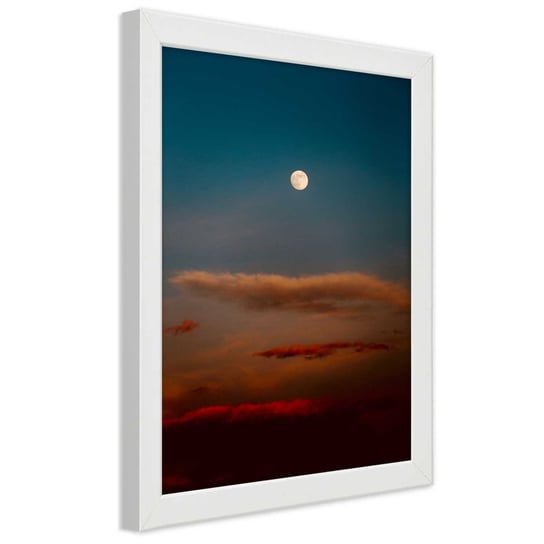 Plakat w ramie białej, Pełnia księżyca na wieczornym niebie 30x45 Feeby