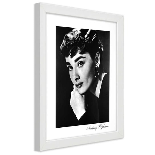 Plakat w ramie białej, Portret Audrey Hepburn 30x45 Feeby