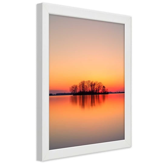 Plakat w ramie białej, Wyspa drzew o zachodzie słońca 30x45 Feeby