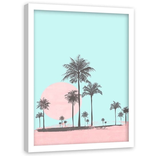 Plakat w ramie białej, Zachód słońca i palmy - 40x60 Feeby
