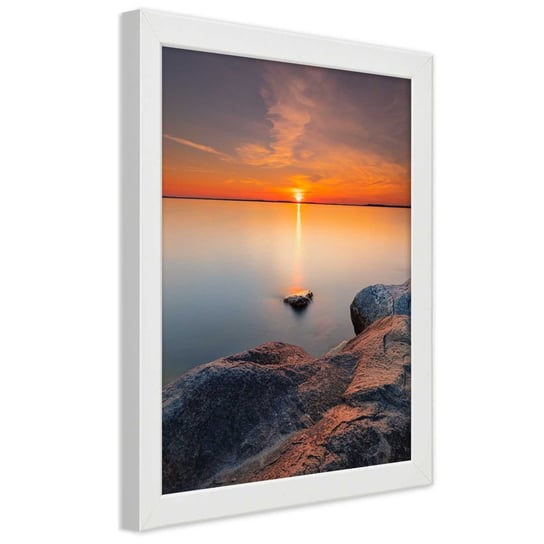 Plakat w ramie białej, Zachód słońca nad spokojnym jeziorem 30x45 Feeby