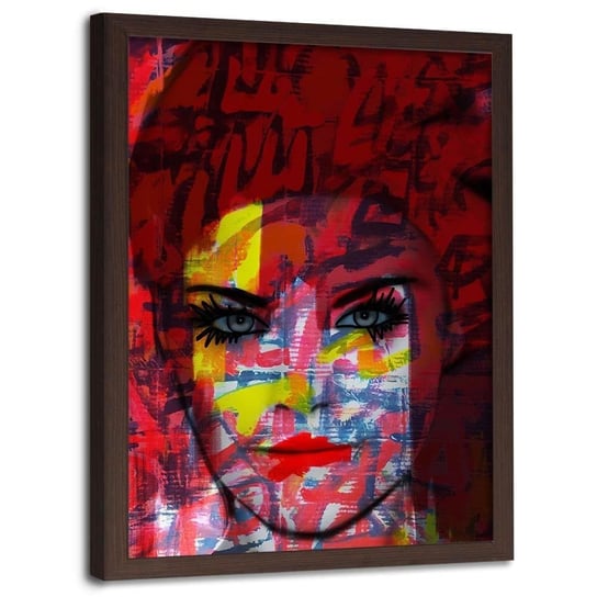 Plakat w ramie brązowej FEEBY Abstrakcja kobieta portret, 50x70 cm Feeby