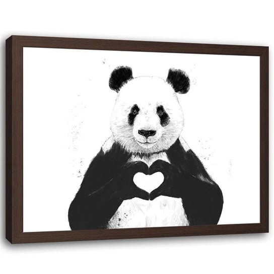Plakat w ramie brązowej Feeby, Abstrakcja miś panda symbol serca 100x70 cm Feeby