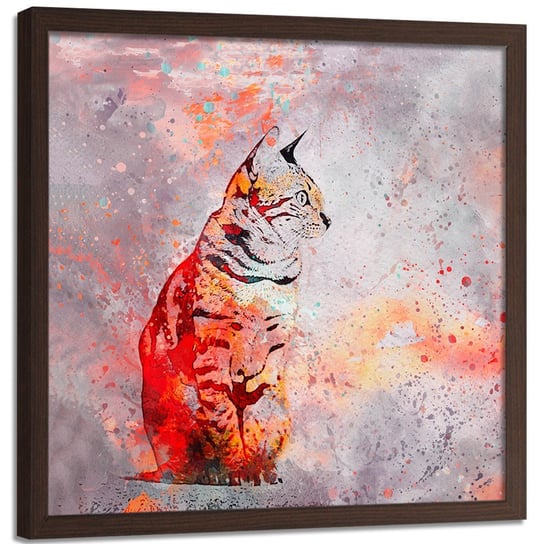 Plakat w ramie brązowej FEEBY Abstrakcyjny kot, 40x40 cm Feeby