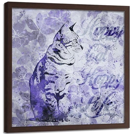 Plakat w ramie brązowej FEEBY Abstrakcyjny kot, 60x60 cm Feeby