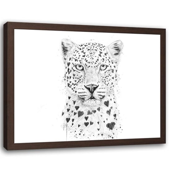 Plakat w ramie brązowej Feeby, Abstrakcyjny kot serca 70x50 cm Feeby