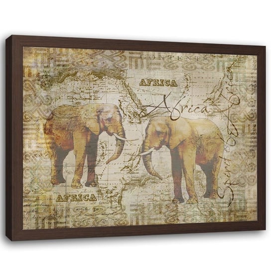 Plakat w ramie brązowej FEEBY Afrykanskie słonie, 100x70 cm Feeby
