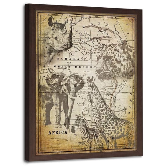 Plakat w ramie brązowej FEEBY Afrykańskie zwierzęta, 70x100 cm Feeby