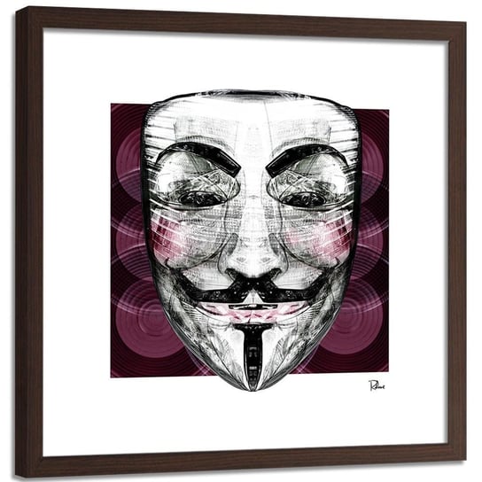 Plakat w ramie brązowej FEEBY Anonymous maska, 40x40 cm Feeby