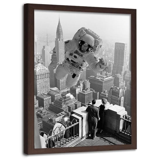 Plakat w ramie brązowej FEEBY Astronauta gigant abstrakcja, 70x100 cm Feeby