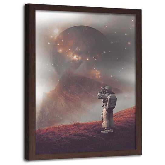 Plakat w ramie brązowej FEEBY Astronauta na innej planecie, 40x60 cm Feeby