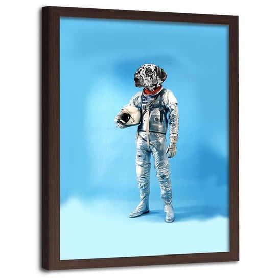 Plakat w ramie brązowej FEEBY Astronauta z głową psa, 70x100 cm Feeby