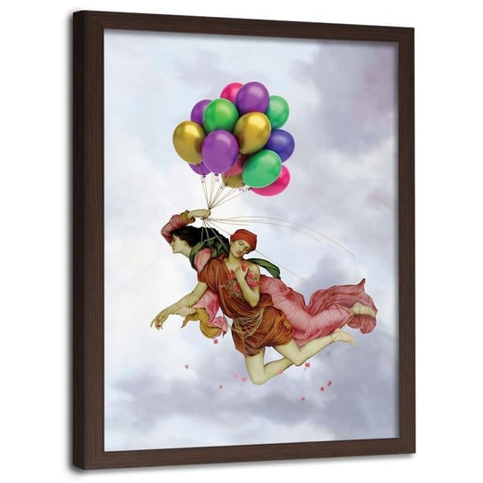 Plakat w ramie brązowej FEEBY Balonowa ucieczka, 40x60 cm Feeby