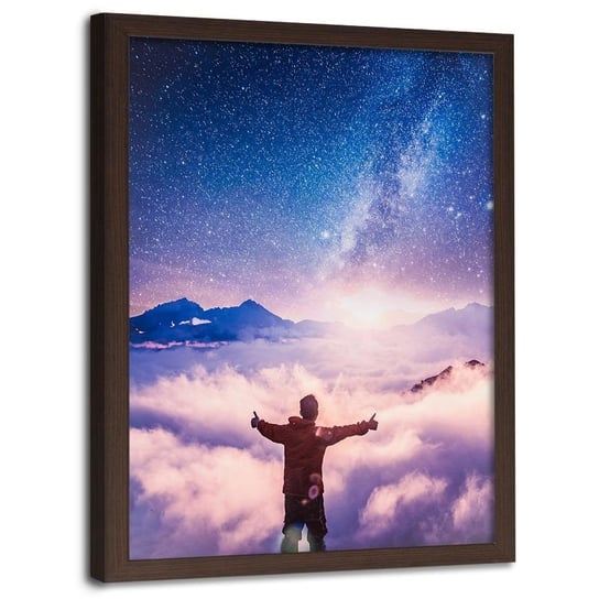 Plakat w ramie brązowej FEEBY Człowiek i galaktyka, 70x100 cm Feeby