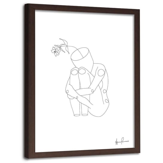 Plakat w ramie brązowej FEEBY Człowiek i kwiat minimalizm, 50x70 cm Feeby