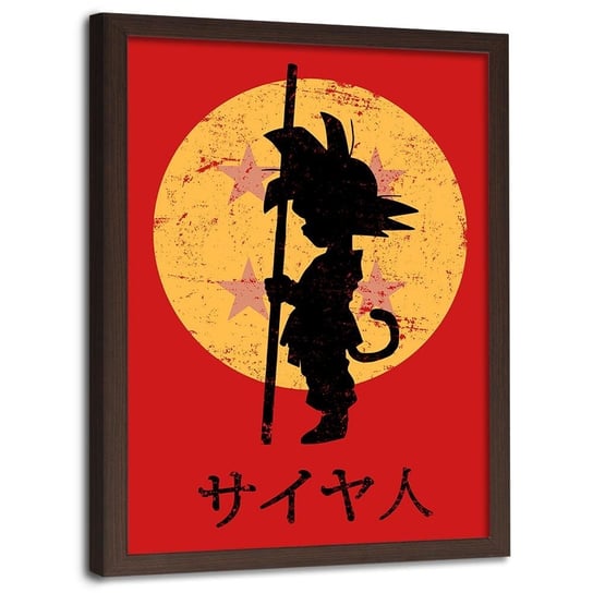 Plakat w ramie brązowej FEEBY Dragon Ball Saian, 70x100 cm Feeby