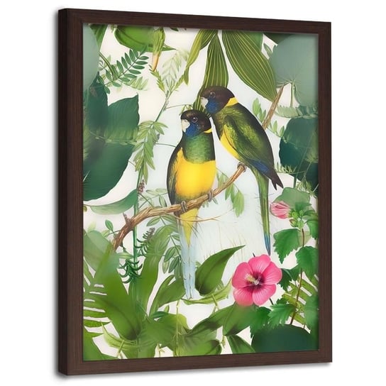 Plakat w ramie brązowej FEEBY Dwie papugi, 40x60 cm Feeby