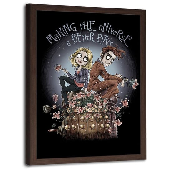 Plakat w ramie brązowej FEEBY Dziewczyna i chłopak na tle księżyca, 70x100 cm Feeby