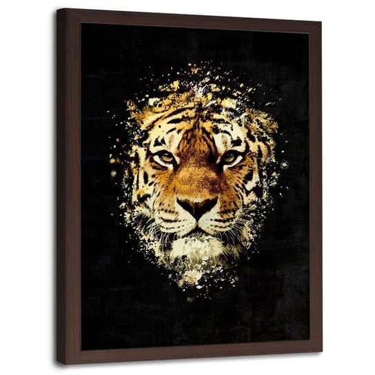 Plakat w ramie brązowej FEEBY Dziki tygrys, 50x70 cm Feeby