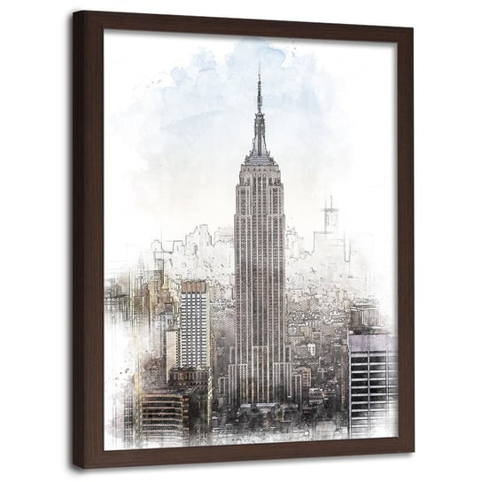 Plakat w ramie brązowej FEEBY Empire State Building, 40x60 cm Feeby