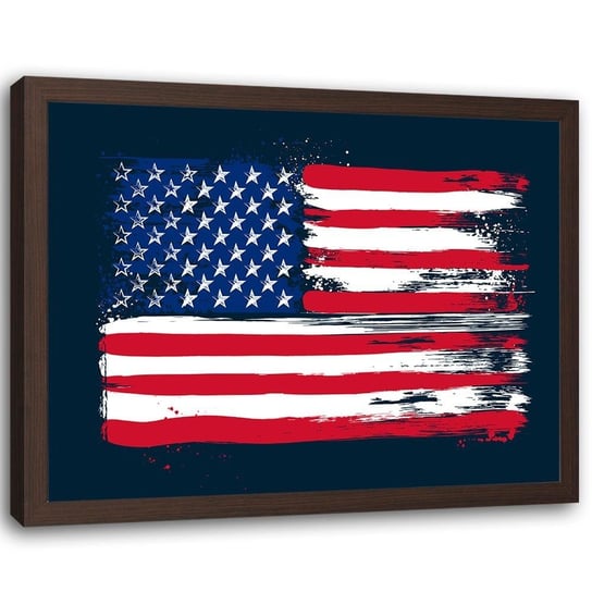 Plakat w ramie brązowej FEEBY Flaga stanów zjednoczonych, 100x70 cm Feeby