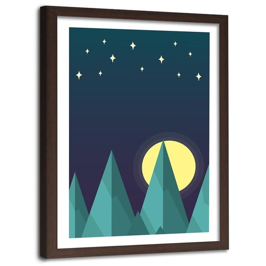 Plakat w ramie brązowej FEEBY Geometryczny krajPlakat leśny z gwiazdami, 60x90 cm Feeby