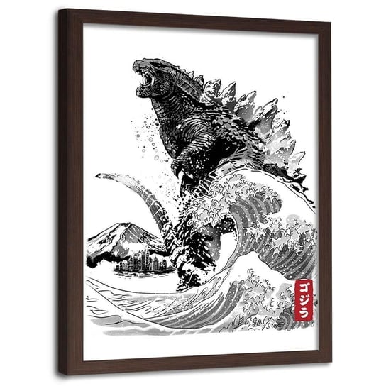 Plakat w ramie brązowej FEEBY Godzilla, 40x60 cm Feeby