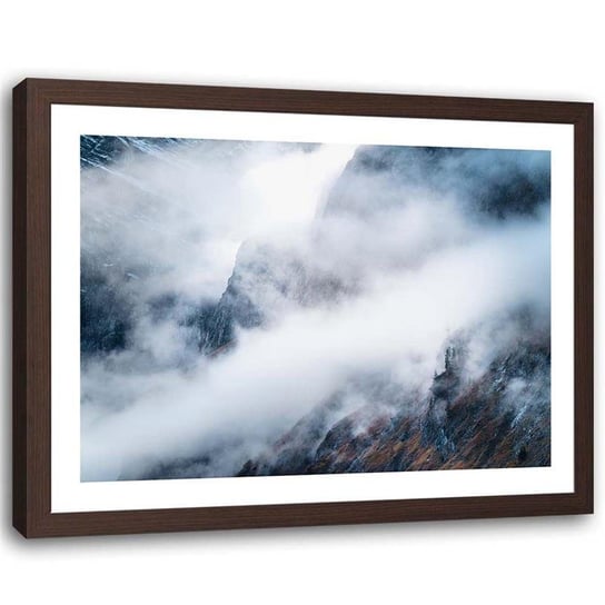 Plakat w ramie brązowej Feeby, Góry w chmurach 70x50 cm Feeby