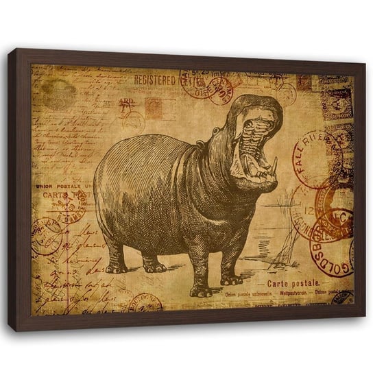 Plakat w ramie brązowej FEEBY Hipopotam, 60x40 cm Feeby