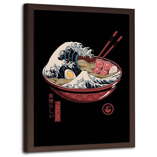 Plakat w ramie brązowej FEEBY Japońska zupa abstrakcja, 70x100 cm Feeby