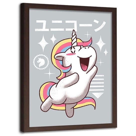 Plakat w ramie brązowej FEEBY Jednorożec anime, 70x100 cm Feeby