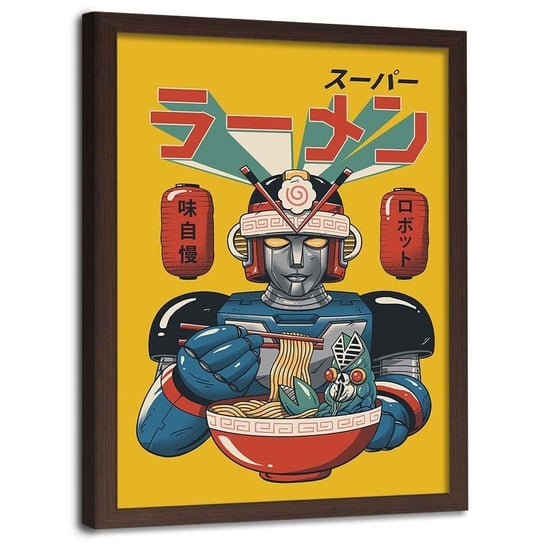 Plakat w ramie brązowej FEEBY Jedzący robot anime, 70x100 cm Feeby