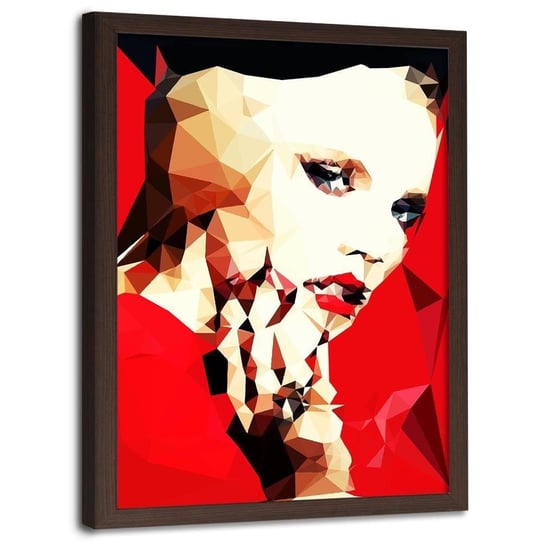 Plakat w ramie brązowej FEEBY Kobieta w czerwieni, 40x60 cm Feeby