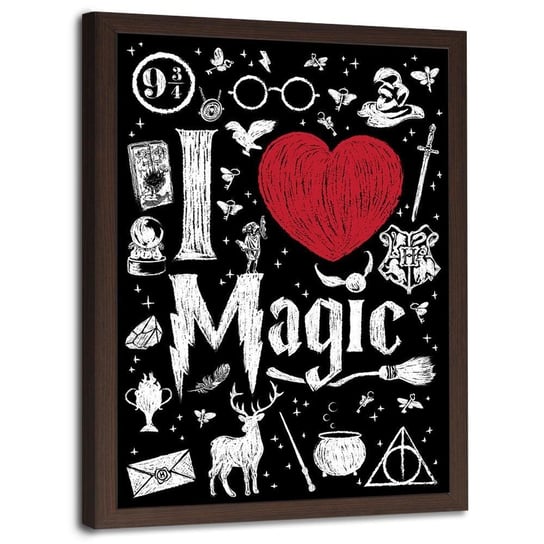 Plakat w ramie brązowej FEEBY Kocham magię, 70x100 cm Feeby