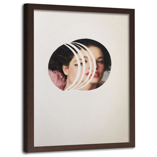 Plakat w ramie brązowej FEEBY Kolaż portret kobiety, 50x70 cm Feeby