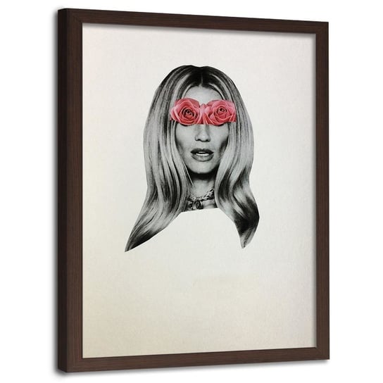 Plakat w ramie brązowej FEEBY Kolaż różane oczy kobiety, 70x100 cm Feeby