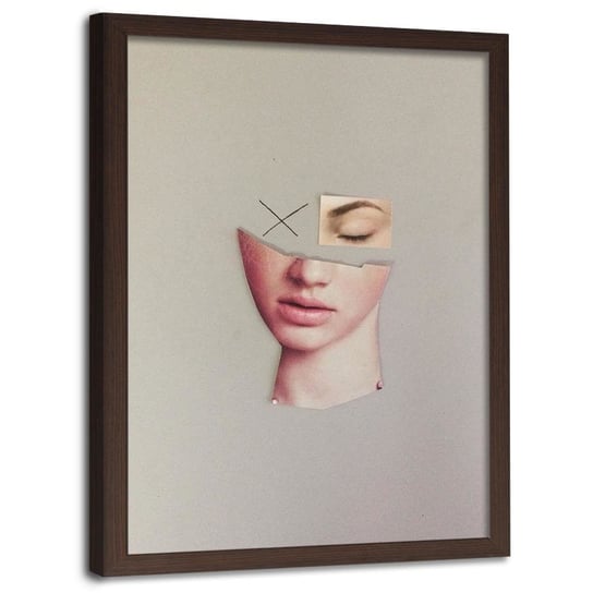 Plakat w ramie brązowej FEEBY Kolaż twarz kobiety, 40x60 cm Feeby