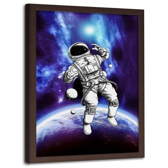 Plakat w ramie brązowej FEEBY Kosmonauta w kosmosie, 70x100 cm Feeby